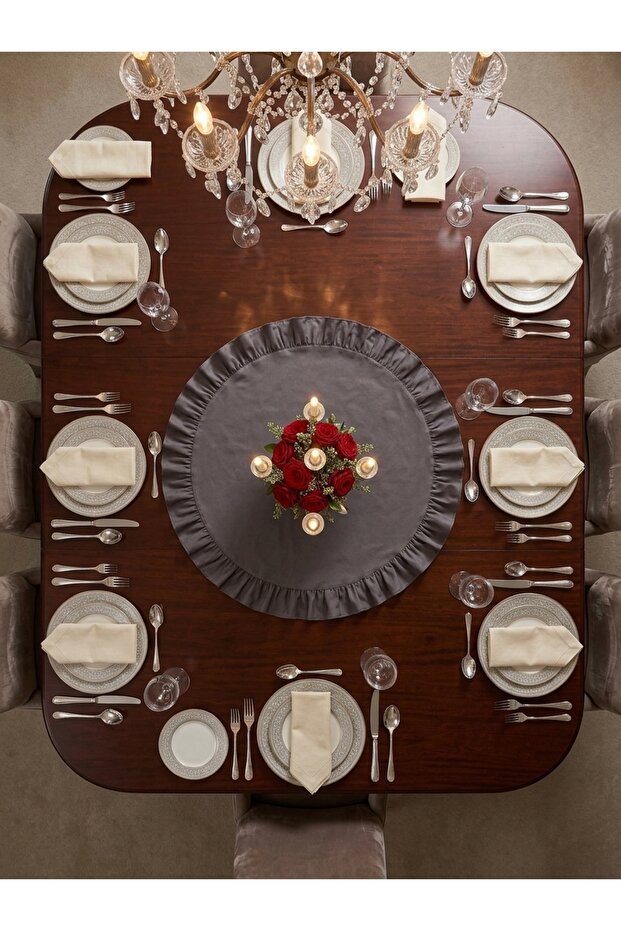 Ruffled Round Runner 60X60 Cotton Polyester Tablecloth
