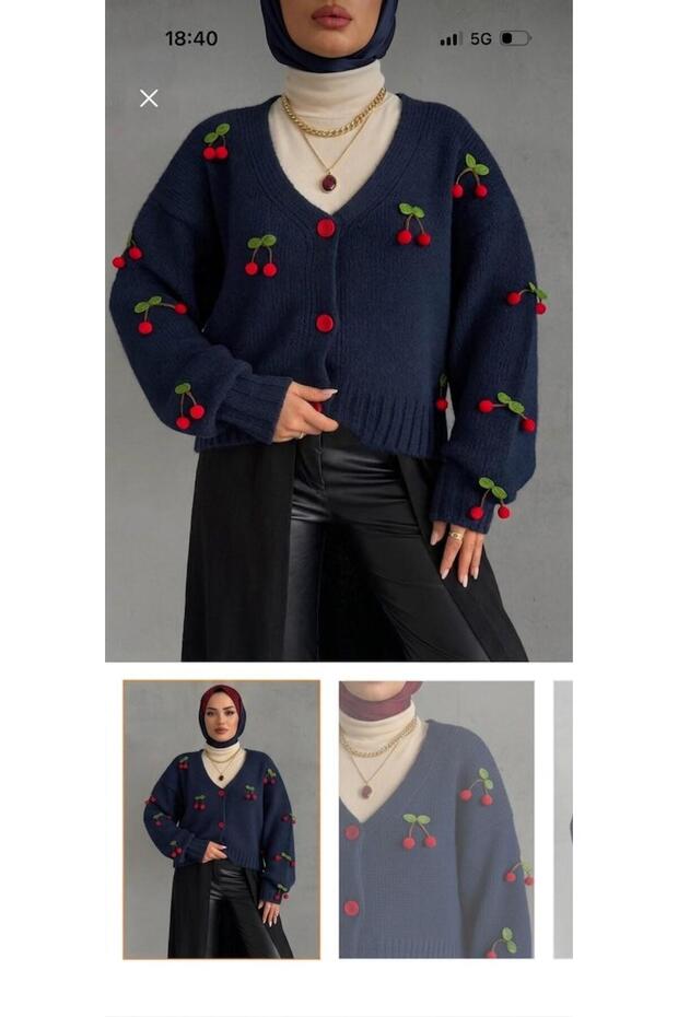 Cherry Appliqué Knitwear Buttoned Women's Cardigan Oversized Sweater Cardigan