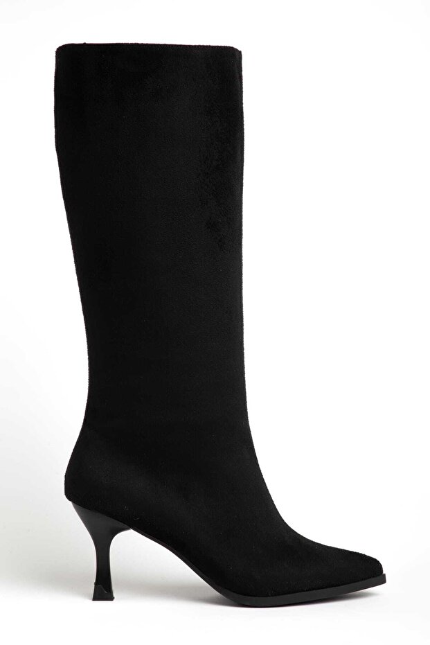 Vicenza Black Suede Pointed Toe Women's Heeled Boots