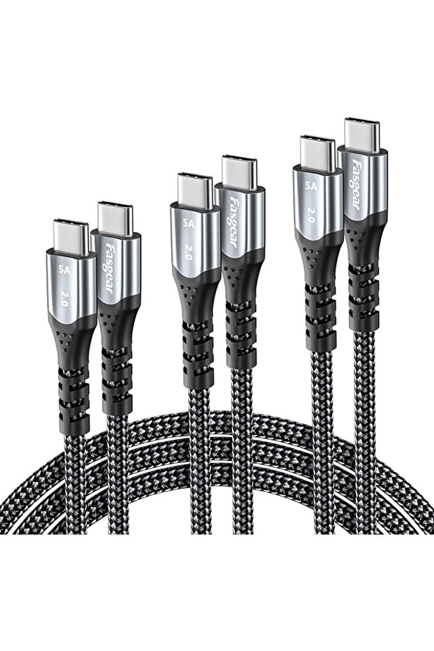 فاسجير كيبل USB C الى USB-C بقدرة 100 واط بطول 6 اقدام/1.8 متر للشحن السريع 5 امبير مضفر متوافق مع م