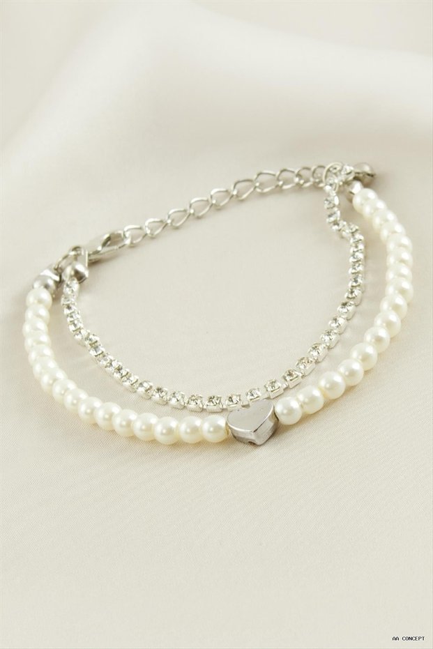 CONCEPTA Striped Stone and Pearl Bracelet (164244) Silver Color