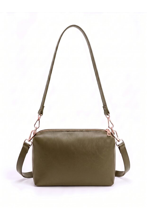 Women's Khaki Zippered Adjustable Strap Shoulder and Crossbody Bag Daily Stylish Handbag
