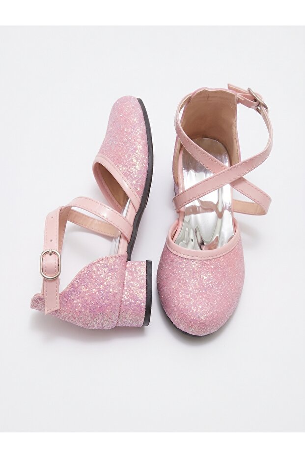 New Season Pink Glitter Cross Orthopedic Girls' Heeled Evening Dress Shoes