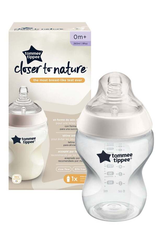 Pack Of 1 Closer To Nature Baby Bottle, Anti-Colic Valve For 0 Months+ 260 ml, Clear