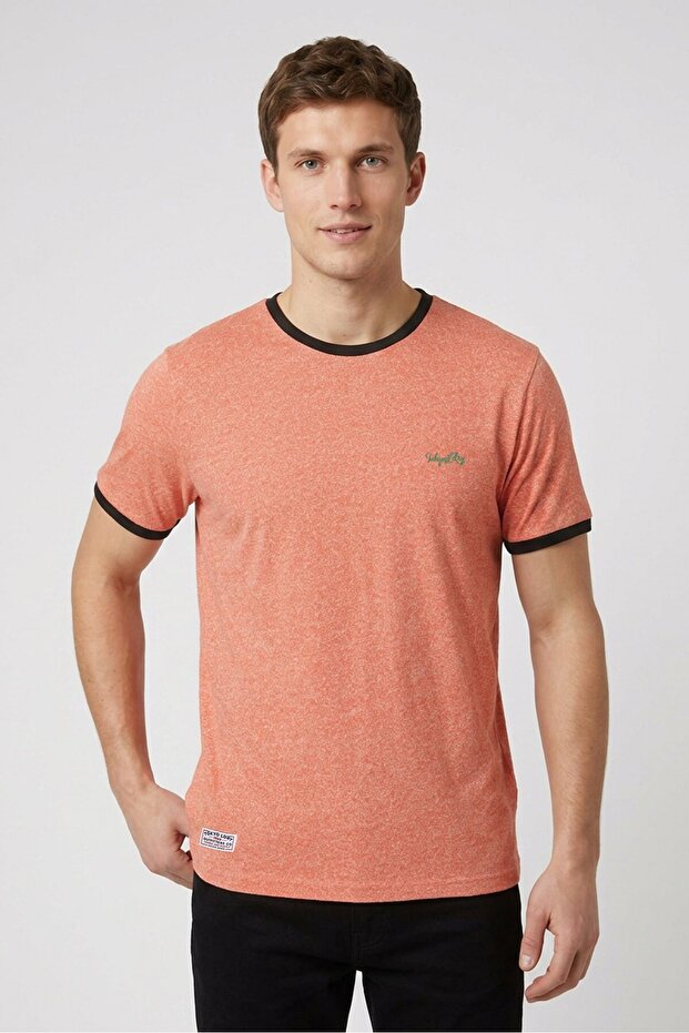 Men Crew Neck Short Sleeve Heather T-Shirt, Orange