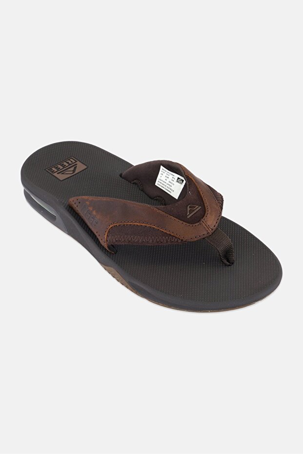 Men Leather Fanning Slip On Slippers, Dark Brown