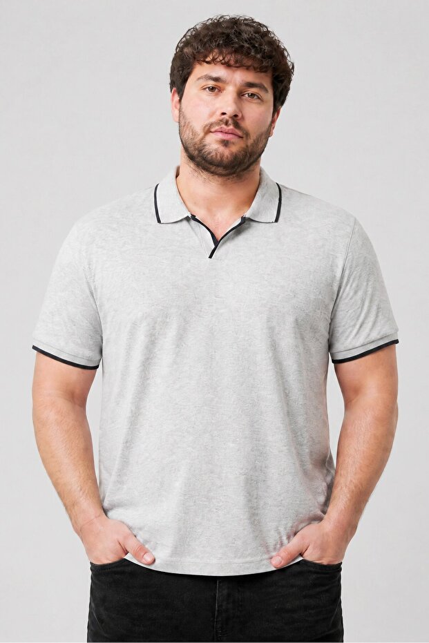 Men Regular Fit Heather Short Sleeve Polo Shirt, Light Grey