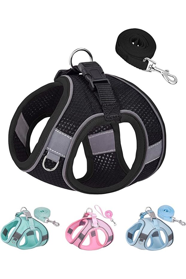 Solmoni Saddle and Chain Set Suitable for Small, Medium, and Large Dogs - Mesh Design (Black, Size