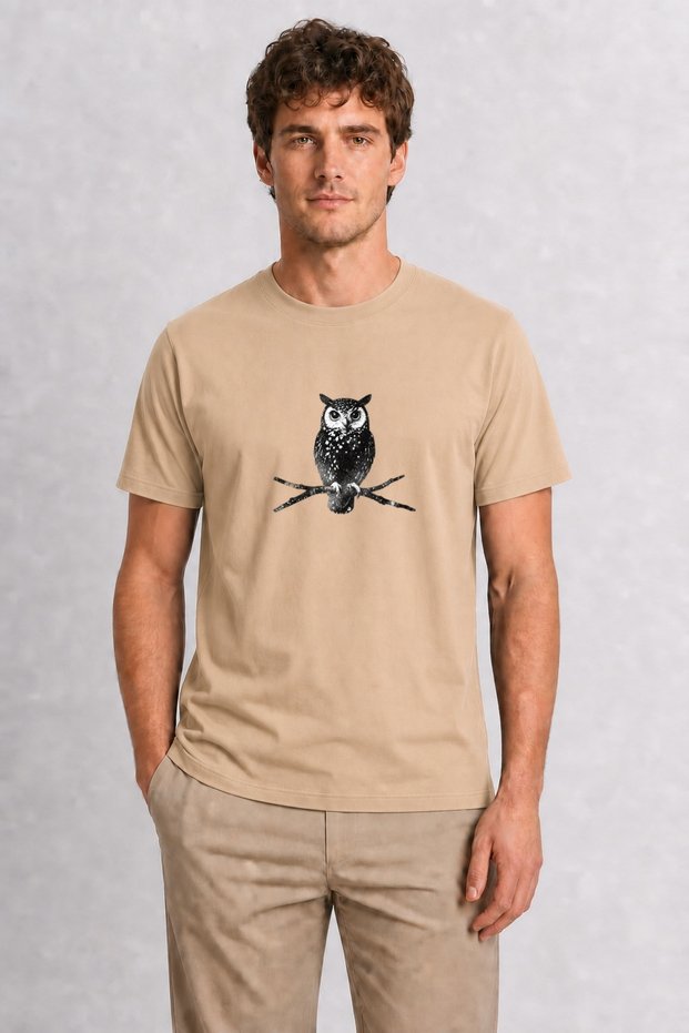 Men's Vintage Owl Printed Poster - Cream