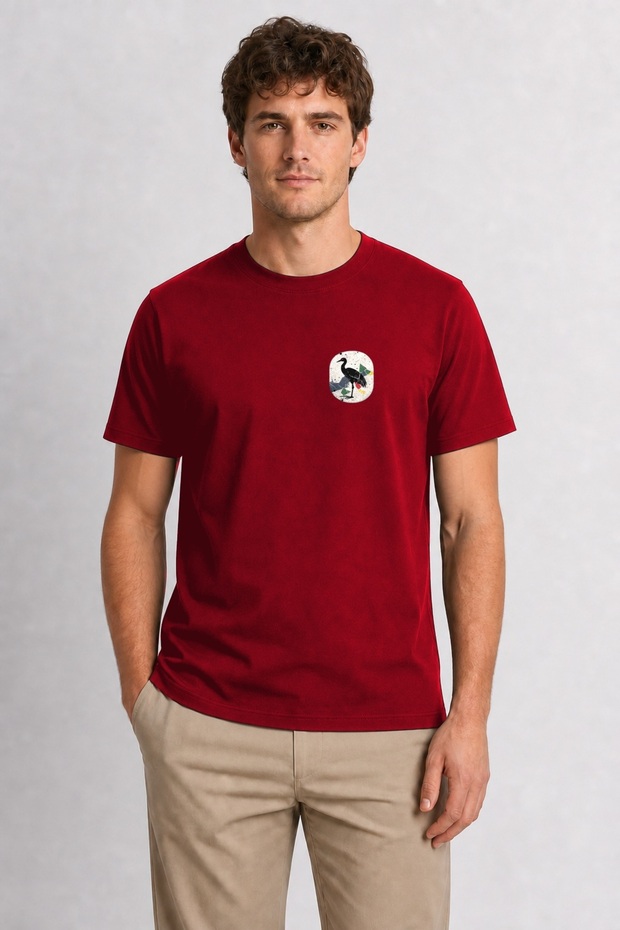 Men's Zen Crane Bird Image - Red