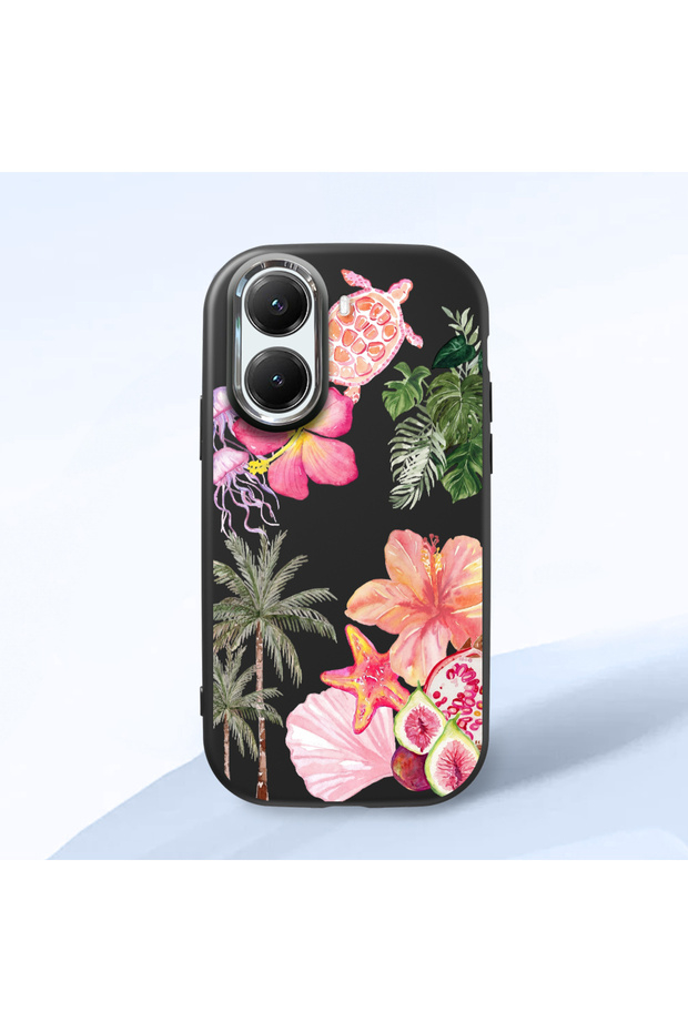 Poco X7 Pro Compatible Shock-Absorbing Camera Protected Black Silicone Case Floral Print
