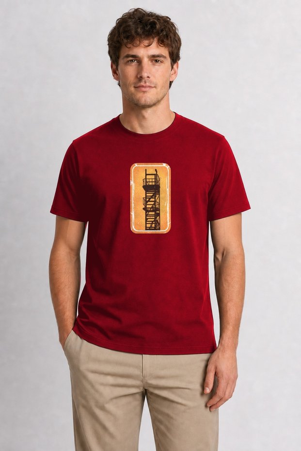 Men's Retro City Ladder Graphic T-Shirt Design - Red