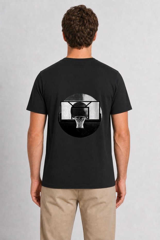 Men's Street Basketball Hoop Halftone Design - Back Print - Black