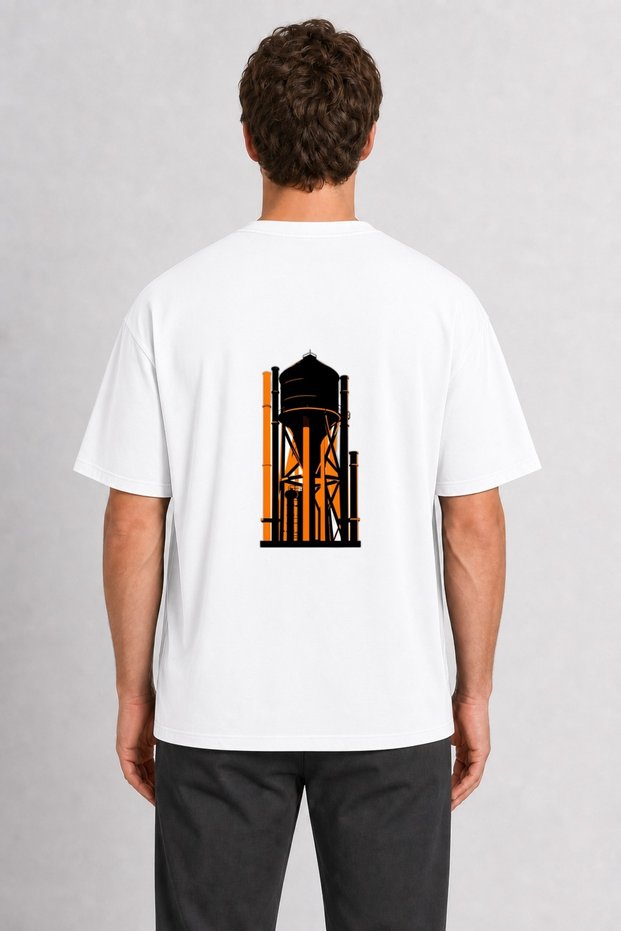 Men's Modern City Skyline Printed Design - Back Print - White