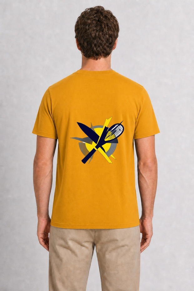 Men's Dynamic Tennis Geometry Printed T-Shirt Design - Back Print - Yellow