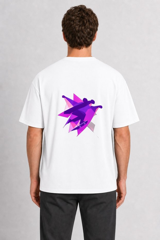 Men's Geometric Skateboard Movement - Back Print - White