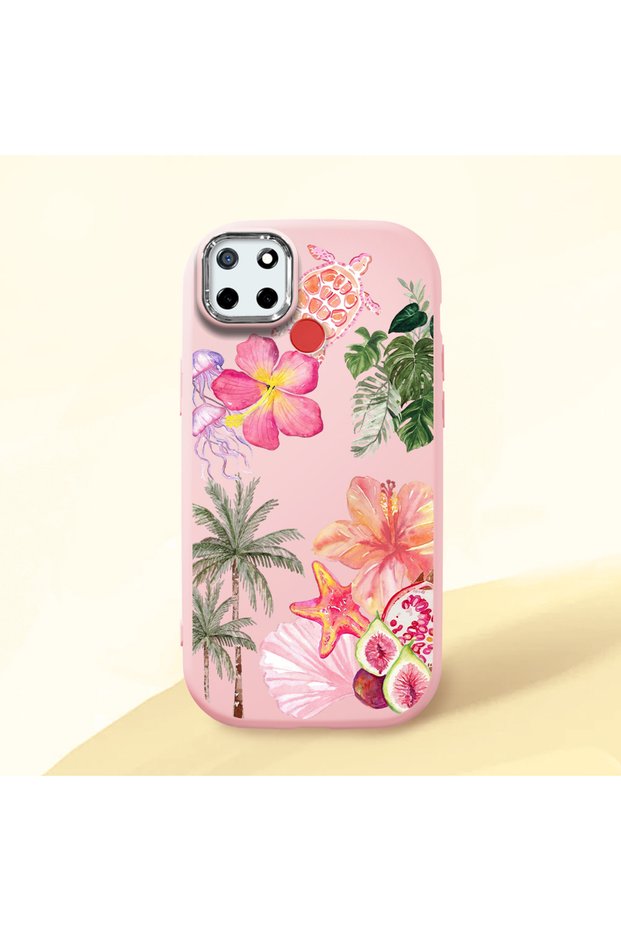 Realme C25/C25S Compatible Shock-Absorbing Camera Protected Pink Silicone Case Floral Print