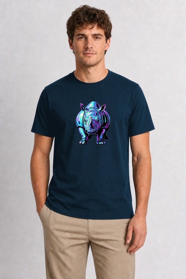 Men's Pop-Art Rhino Design - Navy Blue