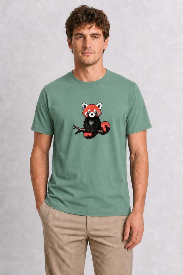 Men's Modern Red Panda Illustration - Decorative Animal Image - Green