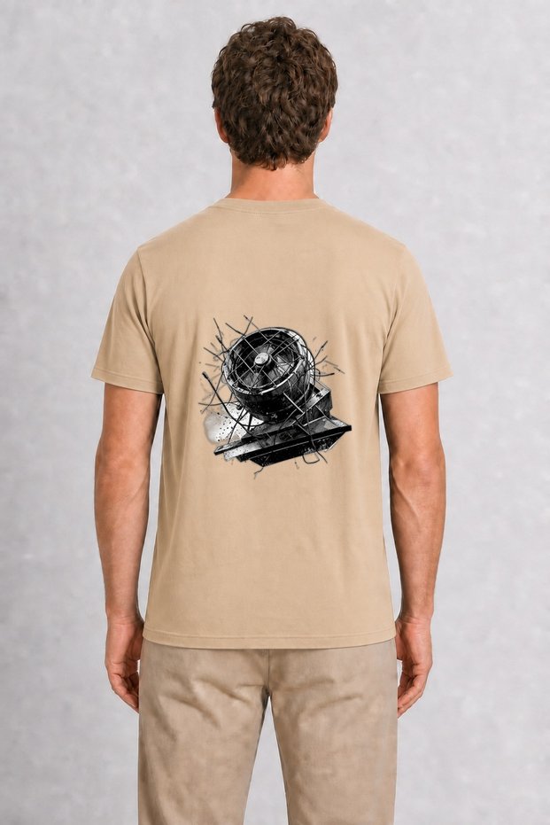 Men's Cyber-Grunge Roof Vent Graphic - Back Print - Cream
