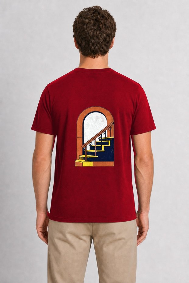 Men's Retro City Subway Ladder Graphic Print - Back Print - Red