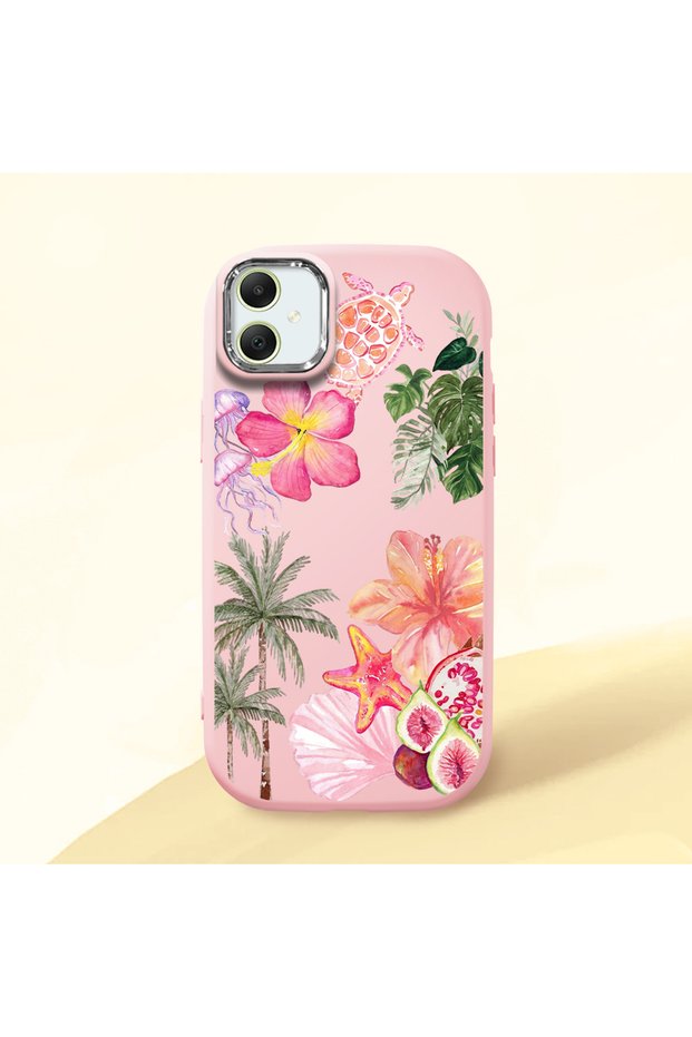 Samsung Galaxy A05 Compatible Shock-Absorbing Camera Protected Pink Silicone Case Floral Print