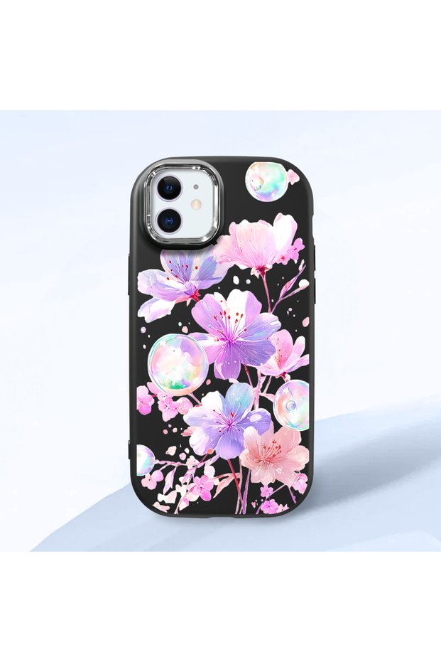 iPhone 11 Compatible Shock-Absorbing Camera Protected Black Silicone Case Floral Print