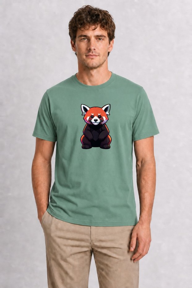 Men's Modern Street Style Red Panda Print Design - Green