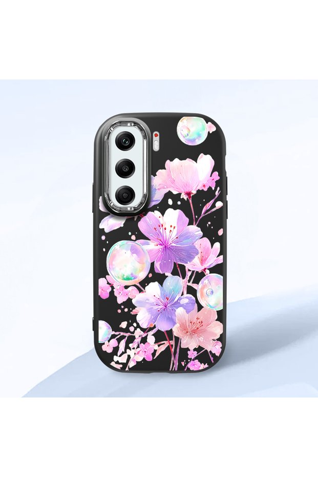 Tecno Camon 40 Pro 5g(Cm7) Compatible Shock-Absorbing Camera Protected Black Silicone Case Floral Print