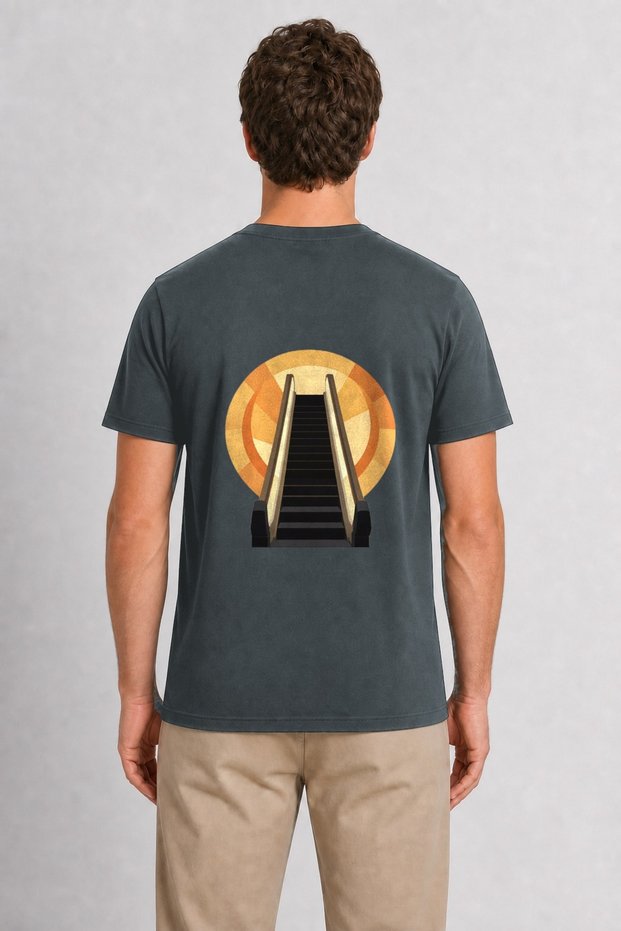 Men's Retro City Escalator Graphic - Back Print - Smoked