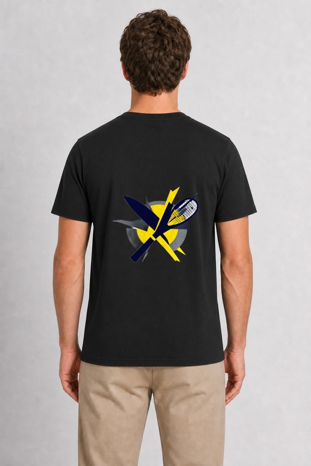 Men's Dynamic Tennis Geometry Printed T-Shirt Design - Back Print - Black