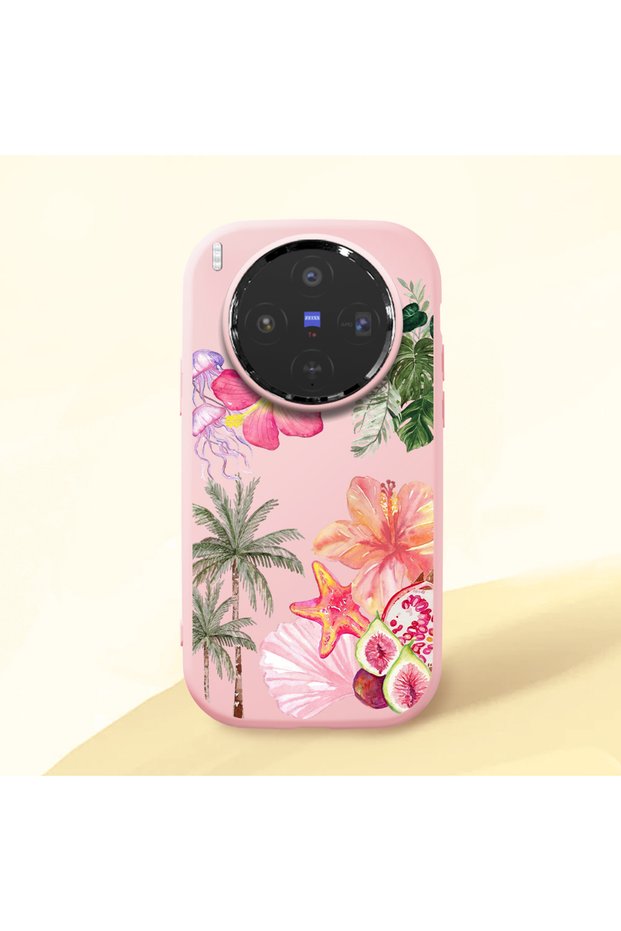 Vivo X300 Compatible Shock-Absorbing Camera Protected Pink Silicone Case Floral Print
