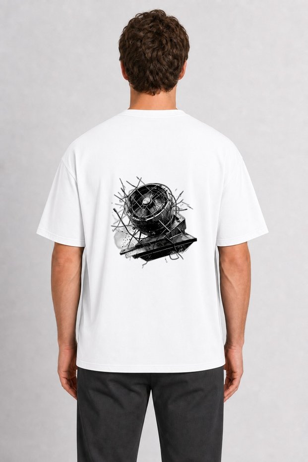 Men's Cyber-Grunge Roof Vent Graphic - Back Print - White
