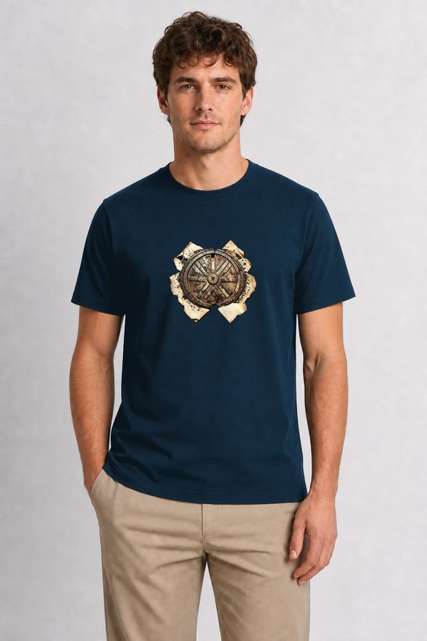 Men's Industrial Manhole Cover Grunge Graphic - Navy Blue