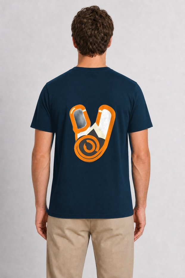 Men's Geometric Climbing Gear Graphic Design - Back Print - Navy Blue