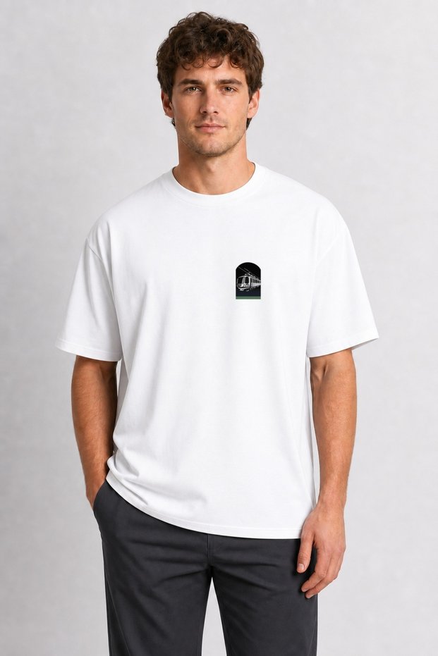 Men's Futuristic Chrome Cable Car Design - White