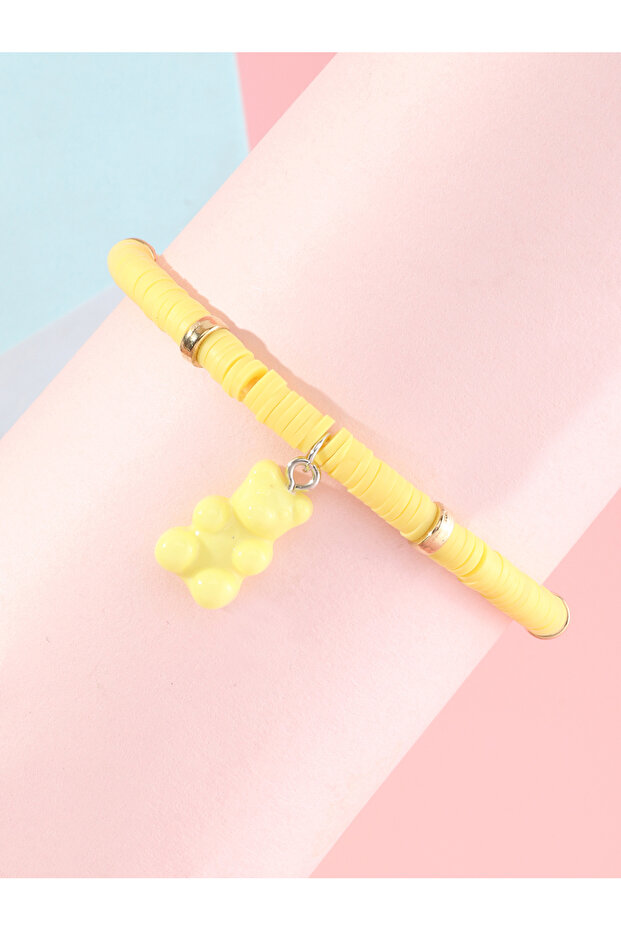Girls Yellow Gummy Bear Charm Beaded Bracelet