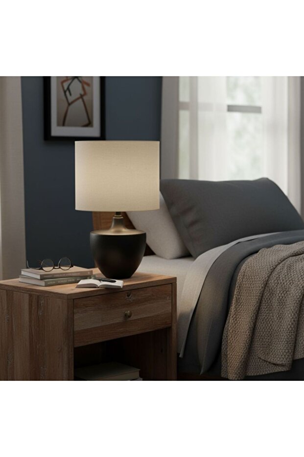 Berlin Table Lamp – Ceramic – Black – H48 Cm, Ceramic, Linen, L 25 x W 25 x H 48 cm