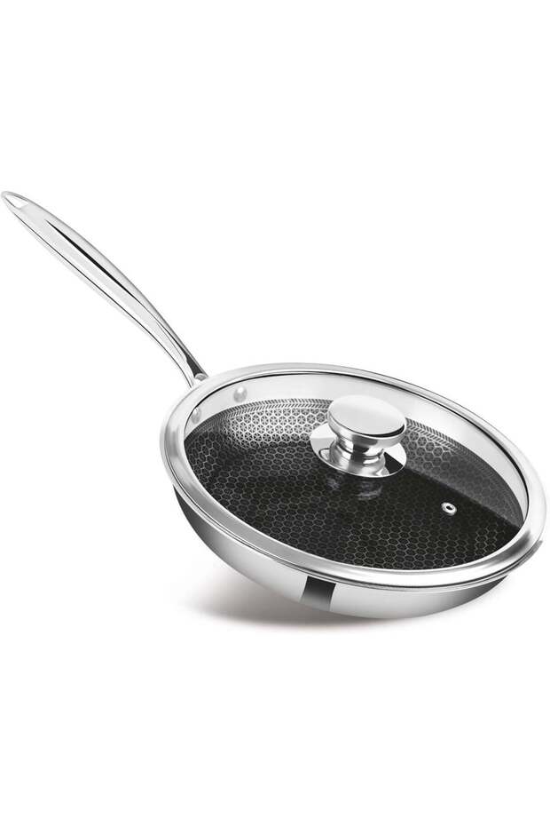 Pro Cook Triply Fry Pan With Lid 26CM - H.comb, Silver, Stainless Steel, Pots And Pans