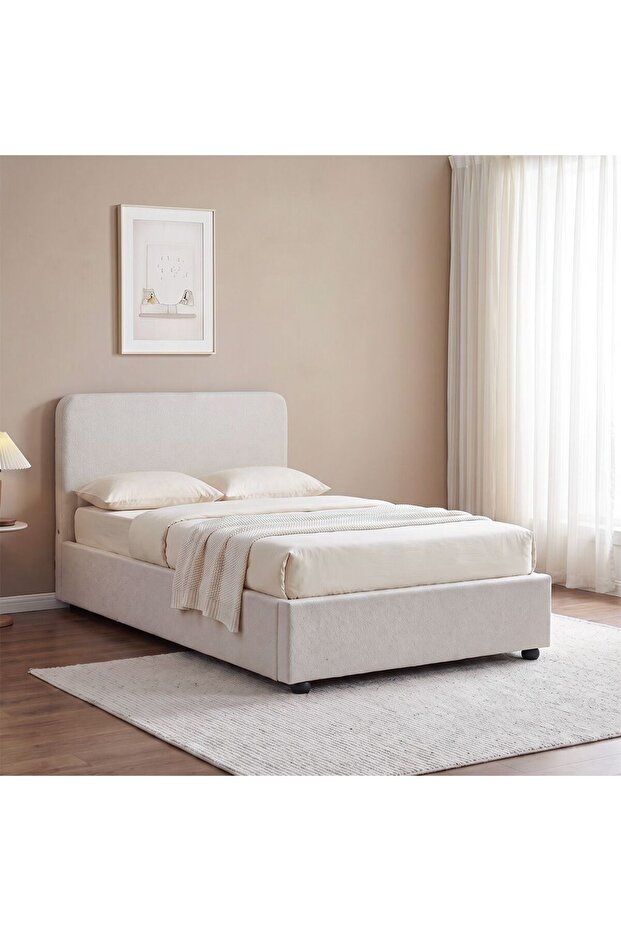 Maxillux RectaUpholstered Kids Bed With Hydraulic Storage + Usb-beige, Engineered Wood, Fabric
