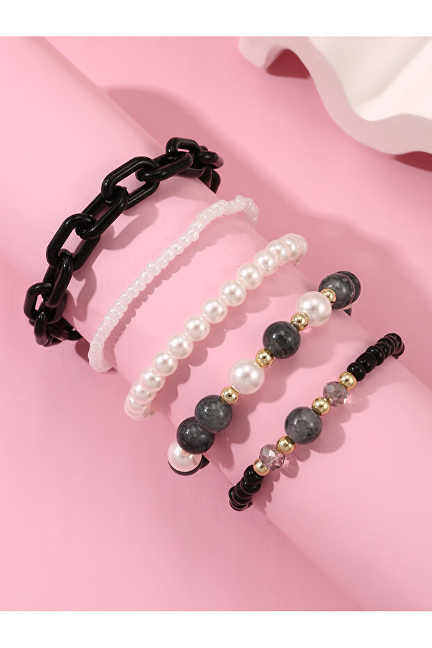 Pack of 5 - Girls Multi-Color Beaded and Chain Bracelets