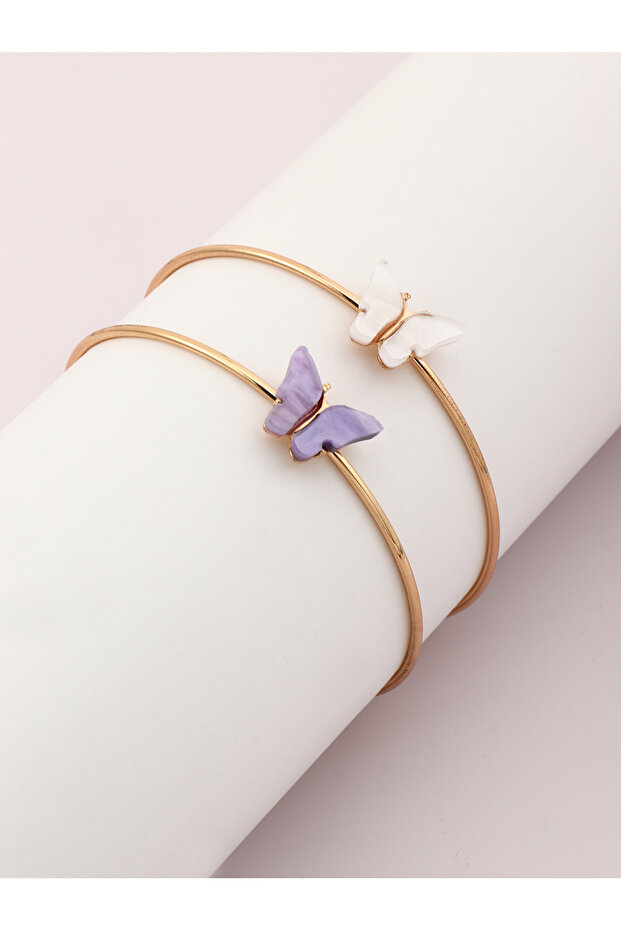 Pack of 2 - Girls Butterfly Charm Bangle Bracelets