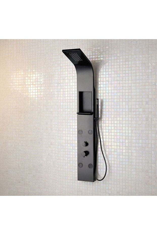 Luxe Breeze Shower Panel - Black - 1400x20 Mm, Brass, Aluminum, Bathroom Shower Fixture Set
