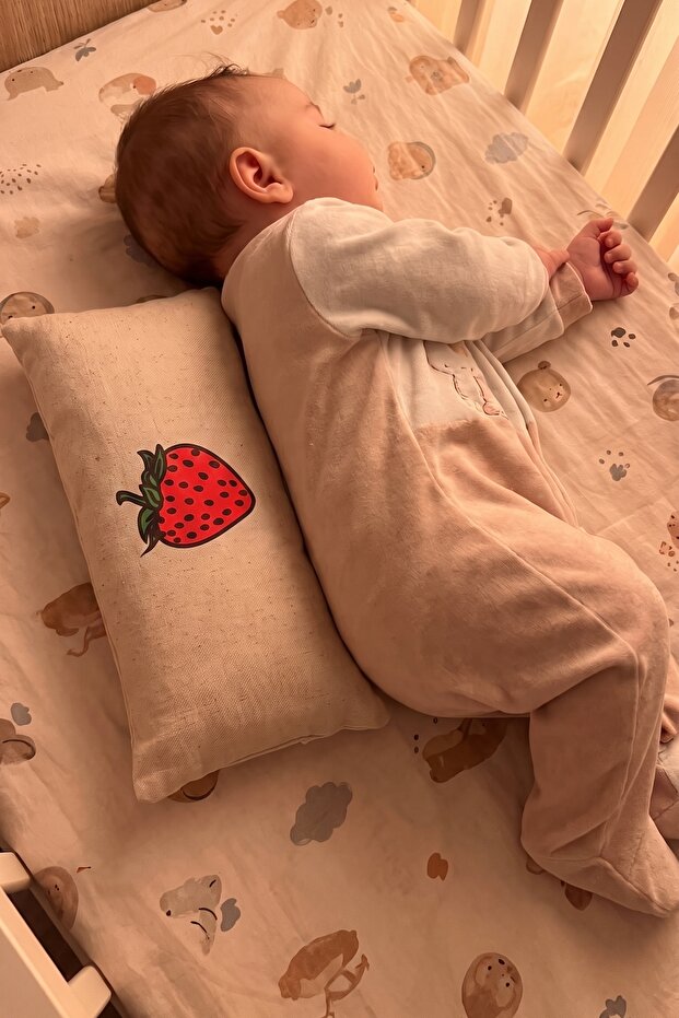Strawberry Cotton Linen Baby Waist Support Pillow Tummy Time Abdominal Exercise Crib Pillow 15X30 cm