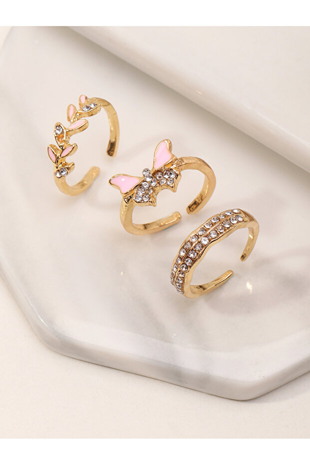Girls Set of 3 - Embellished Adjustable Rings