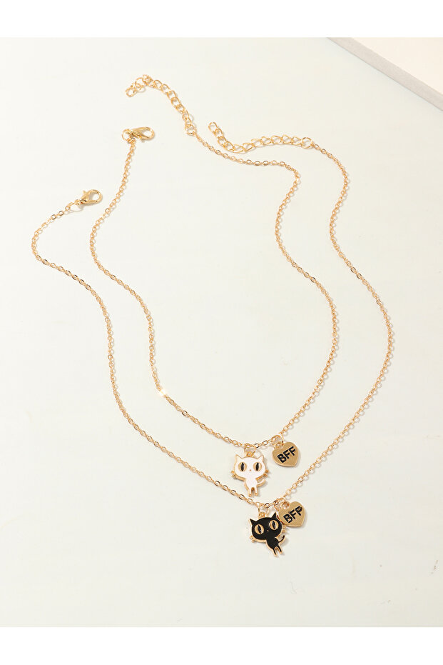 Pack of 2 - Girls Multi-Color Cat Pendant Necklaces