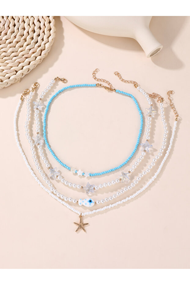 Pack of 4 - Girls Ocean-Themed Beaded Pendant Necklaces