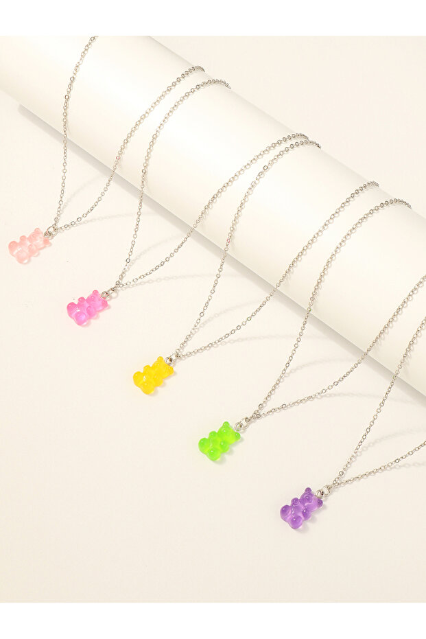 Pack of 5 - Girls Multi-Color Gummy Bear Pendant Necklaces