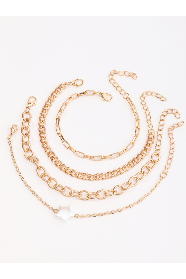 Pack of 4 - Girls Gold Tone Link Bracelet Set with Star Charm