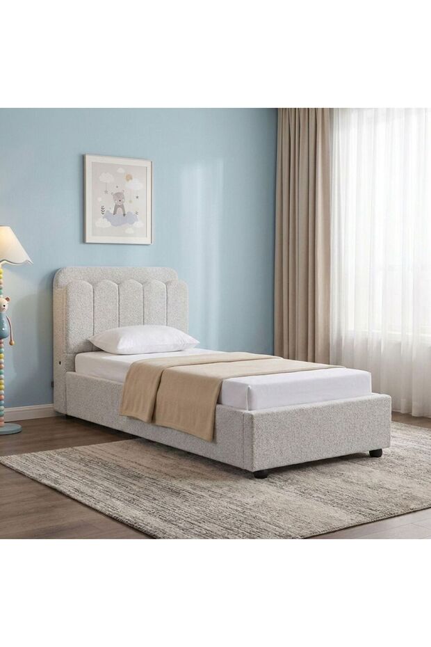 Maxillux Linea 90X200 Upholstered Kids Bed With Usb-grey, Engineered Wood, Fabric